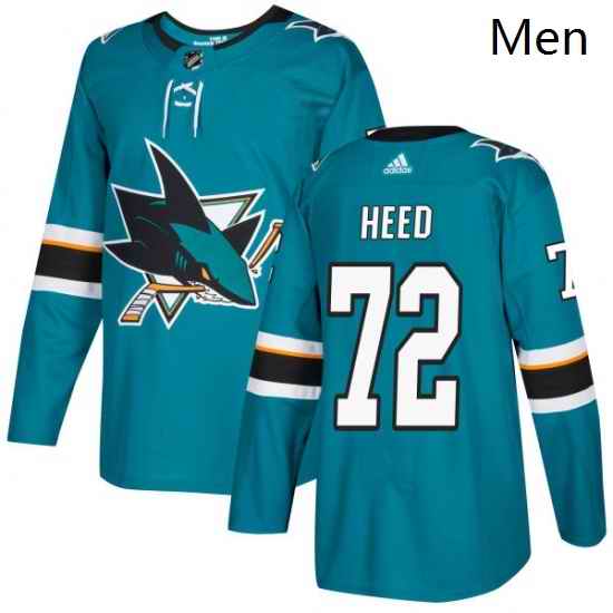 Mens Adidas San Jose Sharks 72 Tim Heed Authentic Teal Green Home NHL Jersey